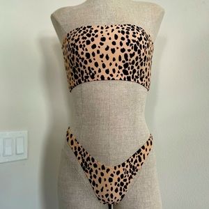 Cheetah print bandeau high cut bikini set
